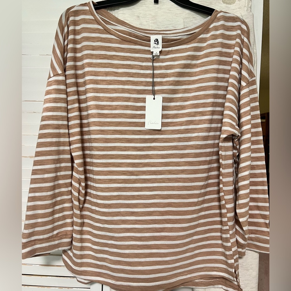 Flawless Women’s Striped Long-Sleeve Tee - Beige & White Small